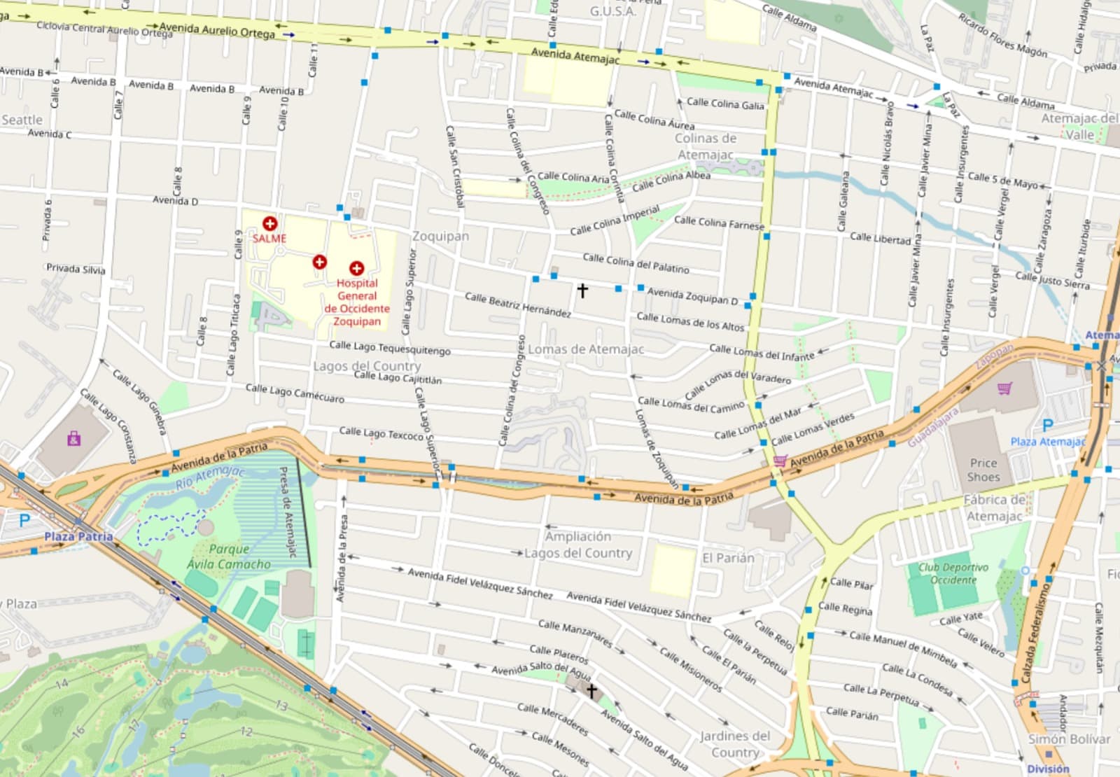 OpenStreetMap estándar de Zapopan, zona Atemajac